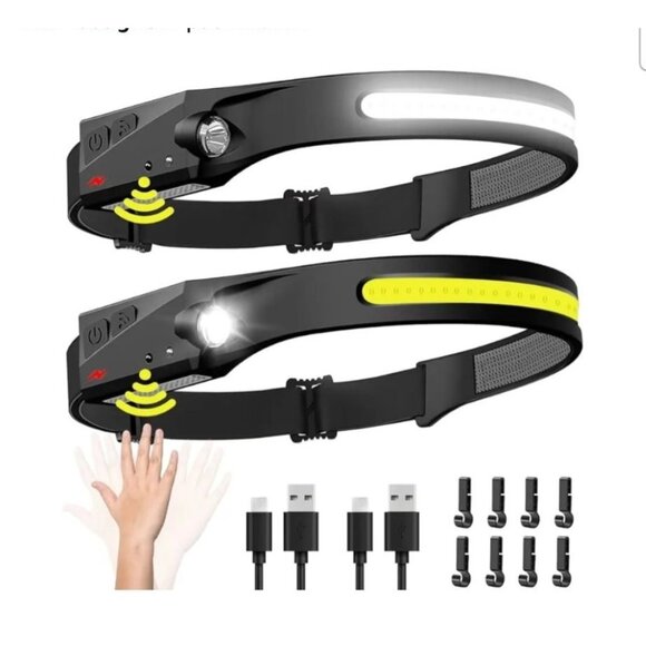 2 Pack LED USB Rechargeable 230° Wide Beam Induction Headlamp W/ Motion Sensors - Picture 2 of 12